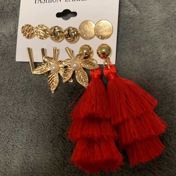 BN | Fashion Earrings | 6 Pairs of Studs & Dangly Earrings | Gold & Red - Picture 6 of 8
